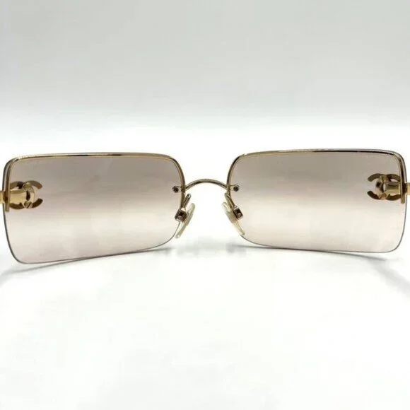 ✨ RARE Chanel Vintage Sunglasses Rhinestone CC Logo Rimless Gradient Gold Y2K - Picture 10 of 11